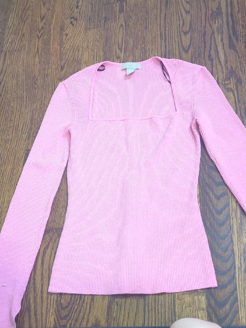 H&M Pink Ribbed Long-Sleeve Square Neck Top